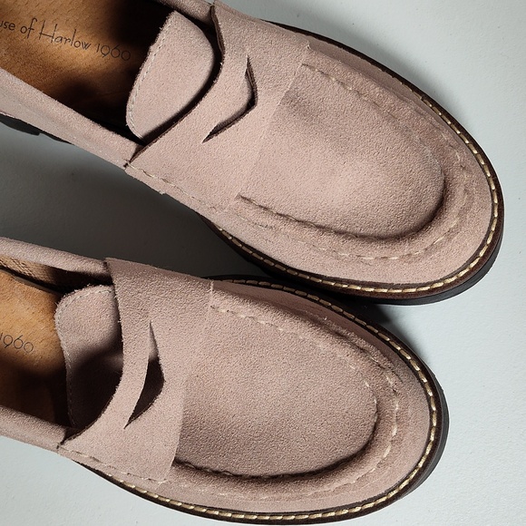 House of Harlow Gunner taupe leather platform penny loafers 8 - Picture 4 of 11